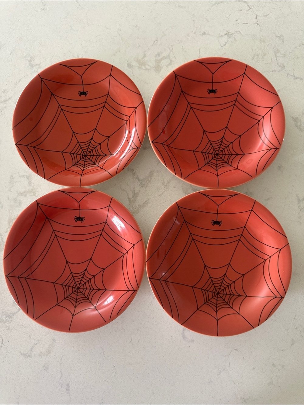 Williams Sonoma Orange/Black Halloween Spider 🕷️ Web Small Plates - Set of 4